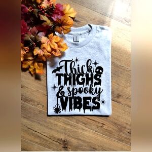 Cute thick thighs and spooky vibes popular Halloween humor tee